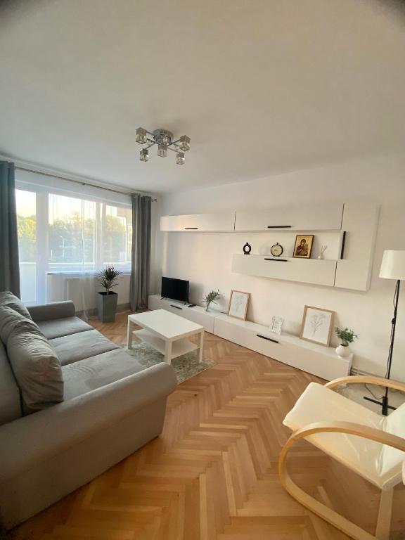 sala de estar con sofá y mesa en Floris Apartments, en Beclean