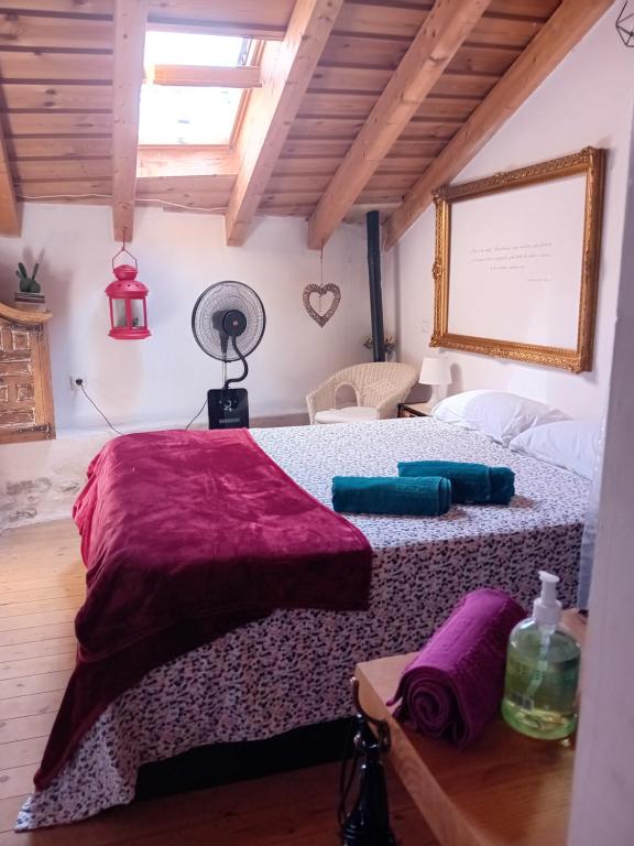 Villavieja del Lozoya的住宿－Casita con encanto tranquilidad VILLAVIEJA DEL LOZOYA Wi-Fi No fumador EN SIERRA DE MADRID Y A 40 M DE CAPITAL，一间卧室,卧室内配有一张大床