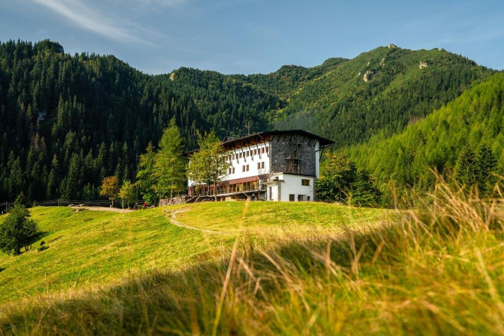 a building on top of a grassy hill at Hotel Górski Kalatówki in Zakopane