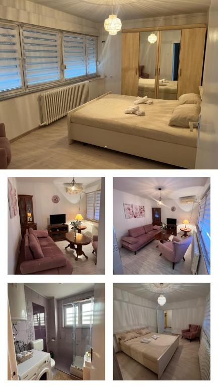 four different pictures of a bedroom and a living room at Apartman Krasota in Banja Luka