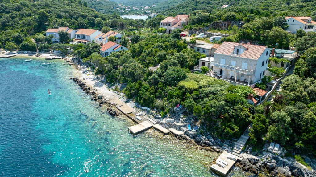 una vista aerea di una casa sulla riva dell'acqua di Apartments by the sea Tri Zala, Korcula - 9237 a Korčula