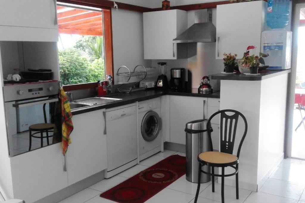 a kitchen with a sink and a washing machine at Maison de 2 chambres avec vue sur la mer jardin amenage et wifi a Vieux Habitants a 2 km de la plage in Vieux-Habitants
