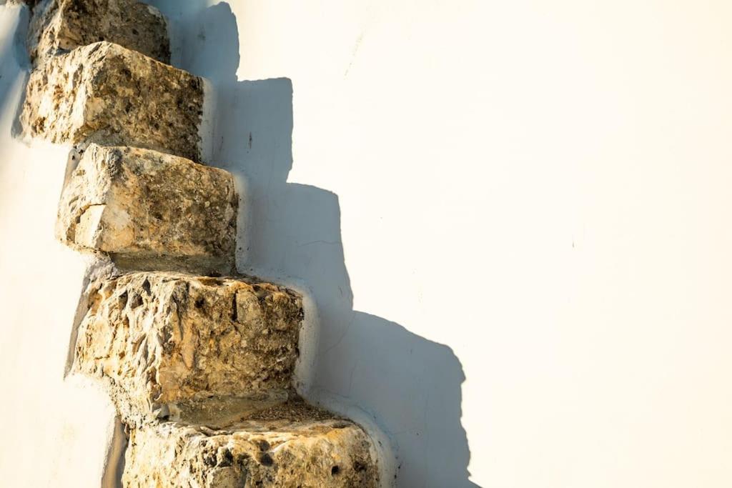 una pila di rocce sul lato di un muro di Lamia del carrubo a San Vito dei Normanni