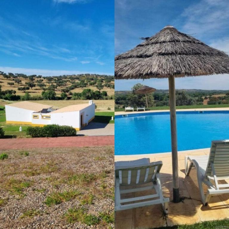 a straw umbrella and a chair and a pool at Villa Infinity in Cuba