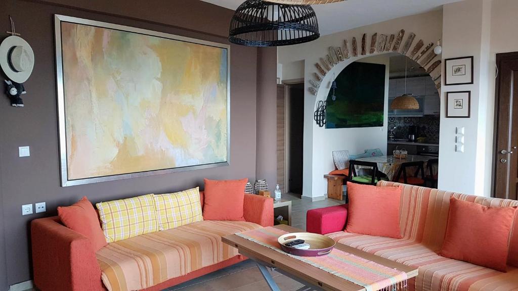 Posezení v ubytování Modern seaside maisonette 130 m2 Oikia Litsas Paliouria Larissas