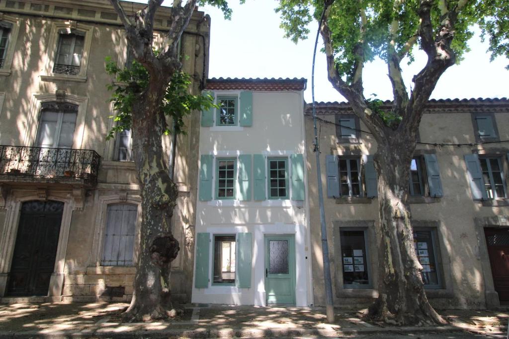 a building with two trees in front of it at Gite sur la Founintrouze in Fabrezan