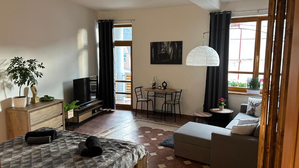 TV a/nebo společenská místnost v ubytování Apartmán Smrk