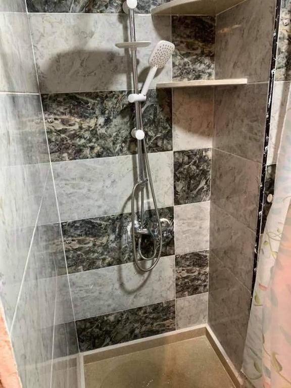a shower with a shower head in a bathroom at بورتو الجولف vip in El Alamein