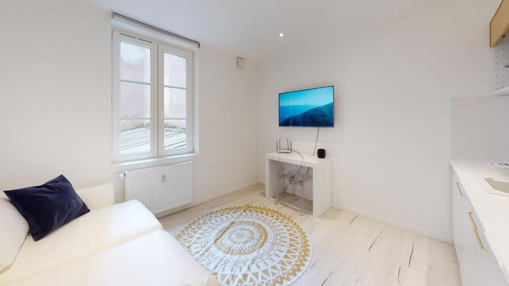 Televízia a/alebo spoločenská miestnosť v ubytovaní Appartements modernes avec véranda