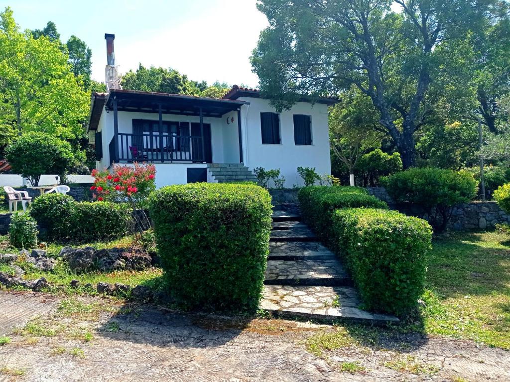 a house with hedges in front of a house at Aphrodite 's cottage in Milopotamos