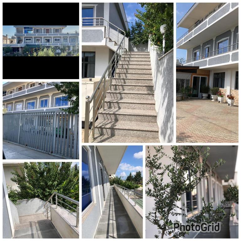 a collage of photos with stairs and a building at Ornela Apartments in Durrës