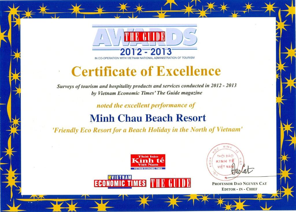 Certifikát, hodnocení, plakát nebo jiný dokument vystavený v ubytování Minh Chau Beach Resort