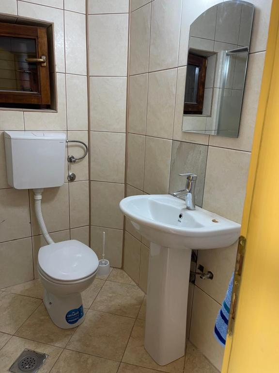 a bathroom with a toilet and a sink at Apartmani Gazivode in Budva