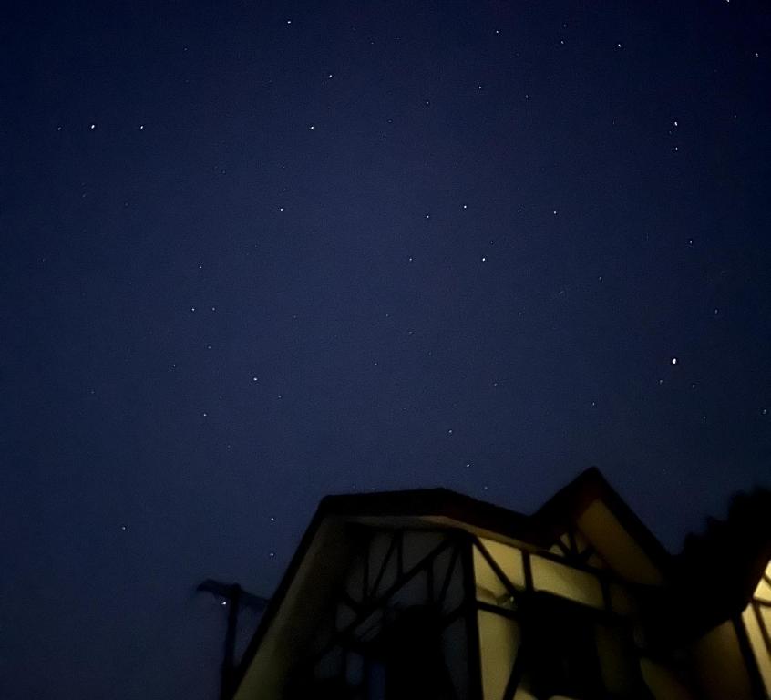 a starry night with a building and a street light at 八ヶ岳高原テラス Space Hotel the amulapo in Hara