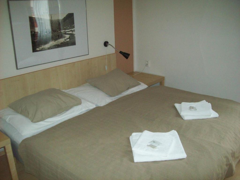 Postel nebo postele na pokoji v ubytování hotel U lip Trojanovice