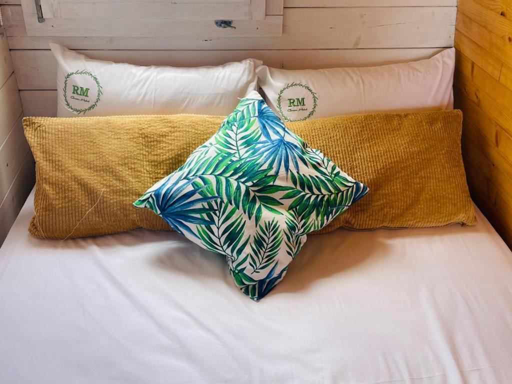 een bed met twee kussens erop bij RM Green Hotel 