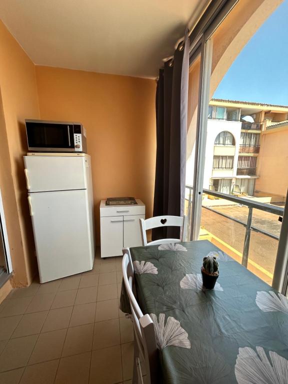 Kuchnia lub aneks kuchenny w obiekcie Studio Vue Mer situé à côté de la plage Quartier des Quilles
