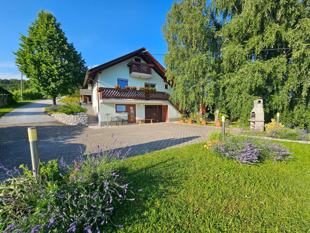 a house with a driveway in front of it at zidanica Bunderšek in Šentjanž