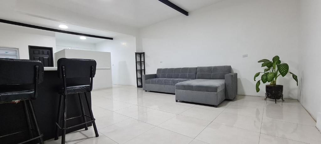 uma sala de estar com um sofá e uma cadeira em Loft A em Hidalgo del Parral