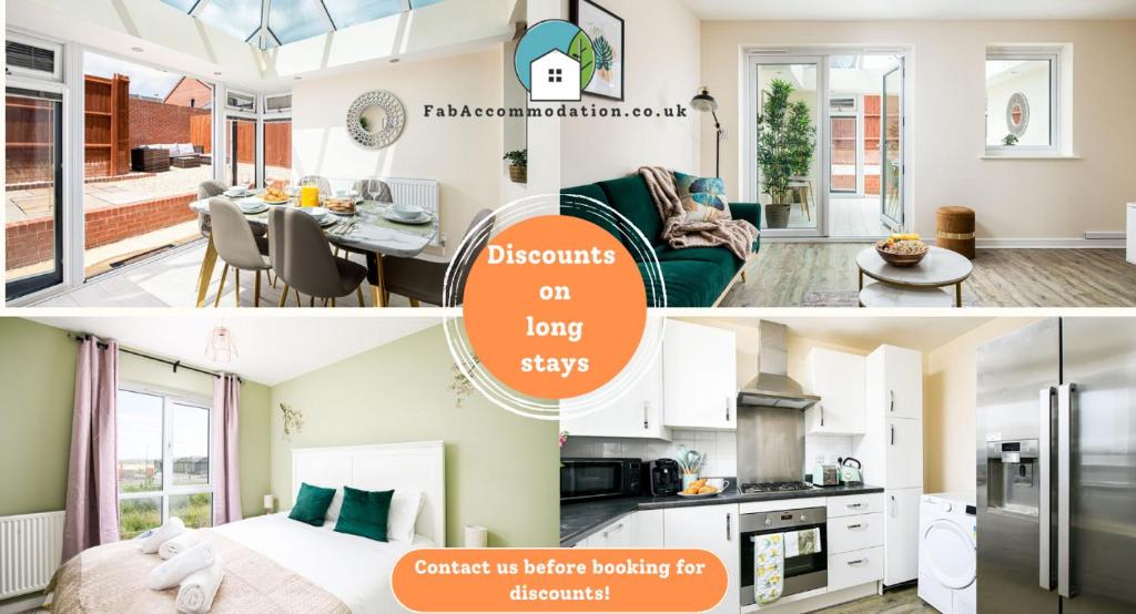 a collage of photos of a kitchen and a living room at Large 3Bed-Parking & Garden-By FabAccommodation in Bristol