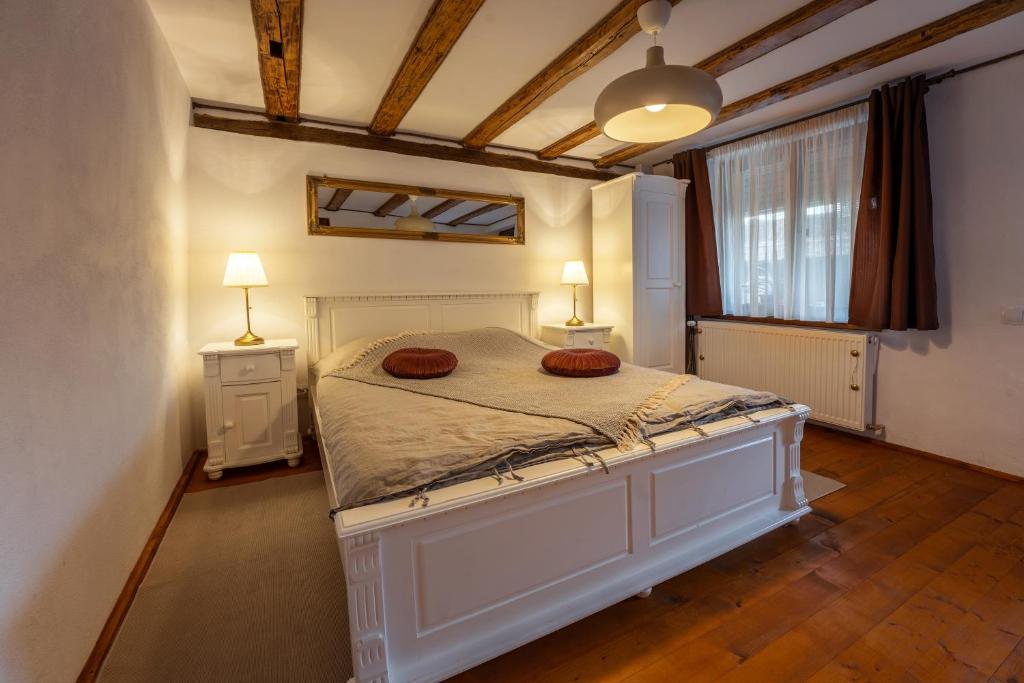 Postel nebo postele na pokoji v ubytování Flori Haus Saschiz