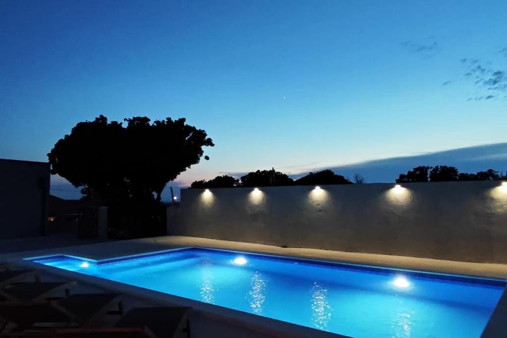 een zwembad in een achtertuin 's nachts bij Villa Dalmatia in Slivnica