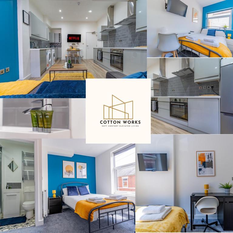 a collage of photos of a bedroom and a kitchen at Monthly Offers, 10 Guests, Business, WIFI in Derby