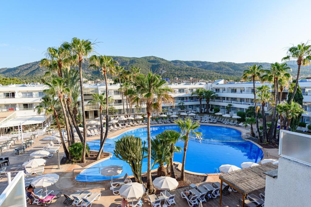 a view of a resort with palm trees and a swimming pool at FERGUS Club Palmanova Park in Palmanova