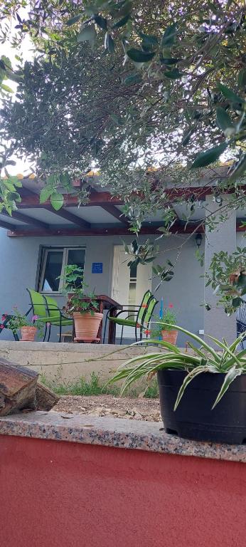 a house with chairs and a porch with a plant at Studio Apartman Tariba in Rab