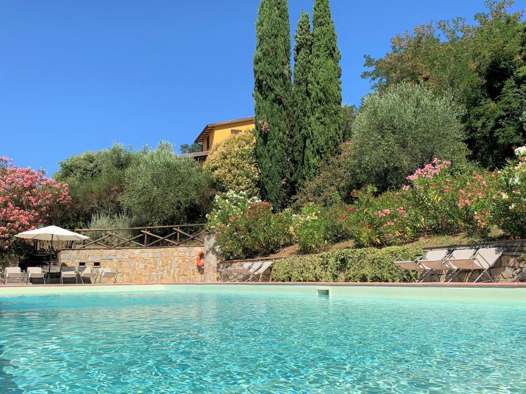 a swimming pool with blue water and trees at Agriturismo San Felicissimo in Ponte Felcino
