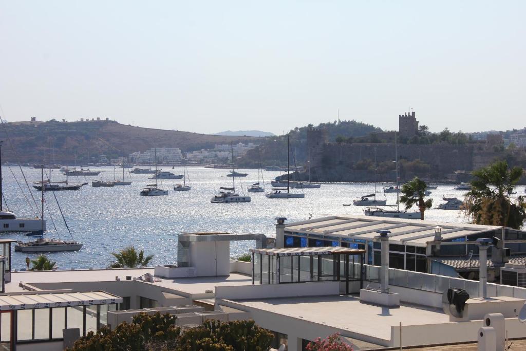 a view of a marina with boats in the water at BD Suites in Bodrum City