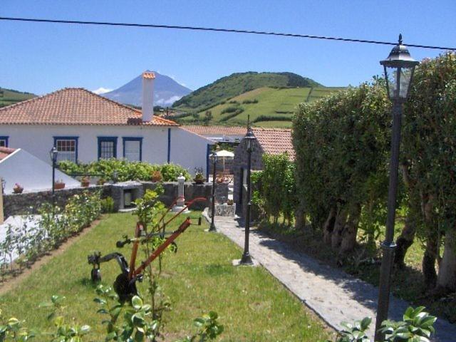 a garden with a house and a street light at Quinta do Canto in Horta