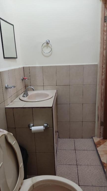 a small bathroom with a sink and a toilet at ApartADE in Saltillo