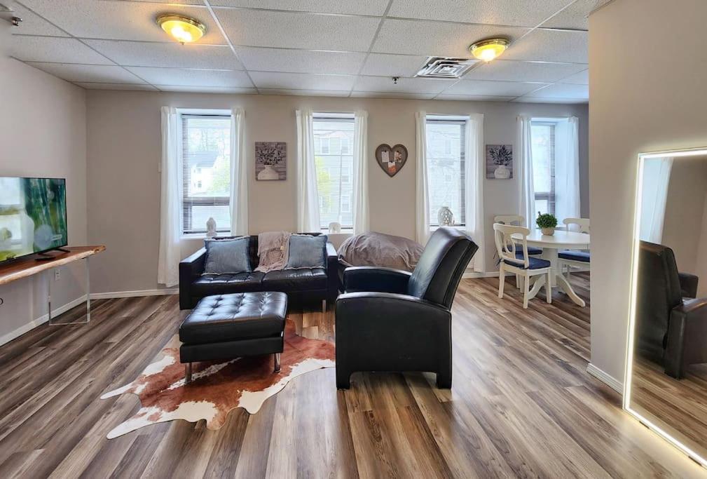 ein Wohnzimmer mit einem Sofa, Stühlen und einem Tisch in der Unterkunft Modern and chic home with fine furnishing in Springfield