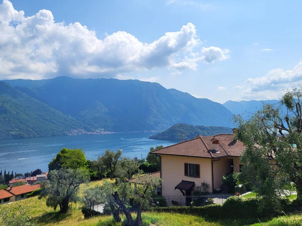特雷梅佐的住宿－Casa del Net - Tremezzo，享有湖泊和山脉美景的度假屋