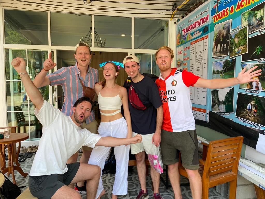 a group of people posing for a picture at Boom Hostel Khao Sok in Khao Sok