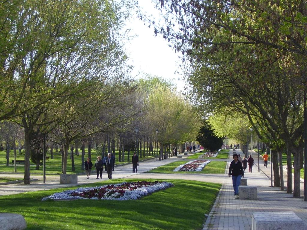 les personnes marchant dans un parc avec des arbres et de l'herbe dans l'établissement Apartamento Vista Bella, à Madrid