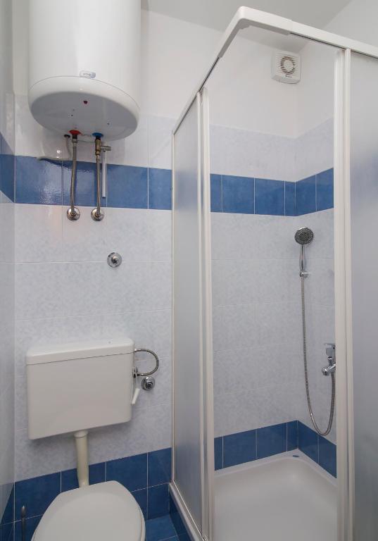 a bathroom with a toilet and a shower at Apartmani Krmek in Mlini