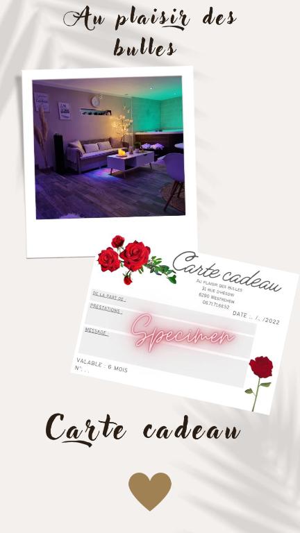 an invitation to a wedding with red roses and a room at Chambres d&#39;hôtes avec jacuzzi privatif in Westrehem