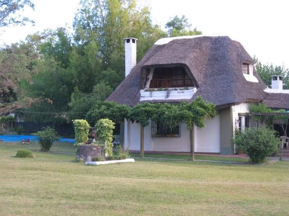 a house with a thatched roof in a yard at Tucu Tucu in Mercedes