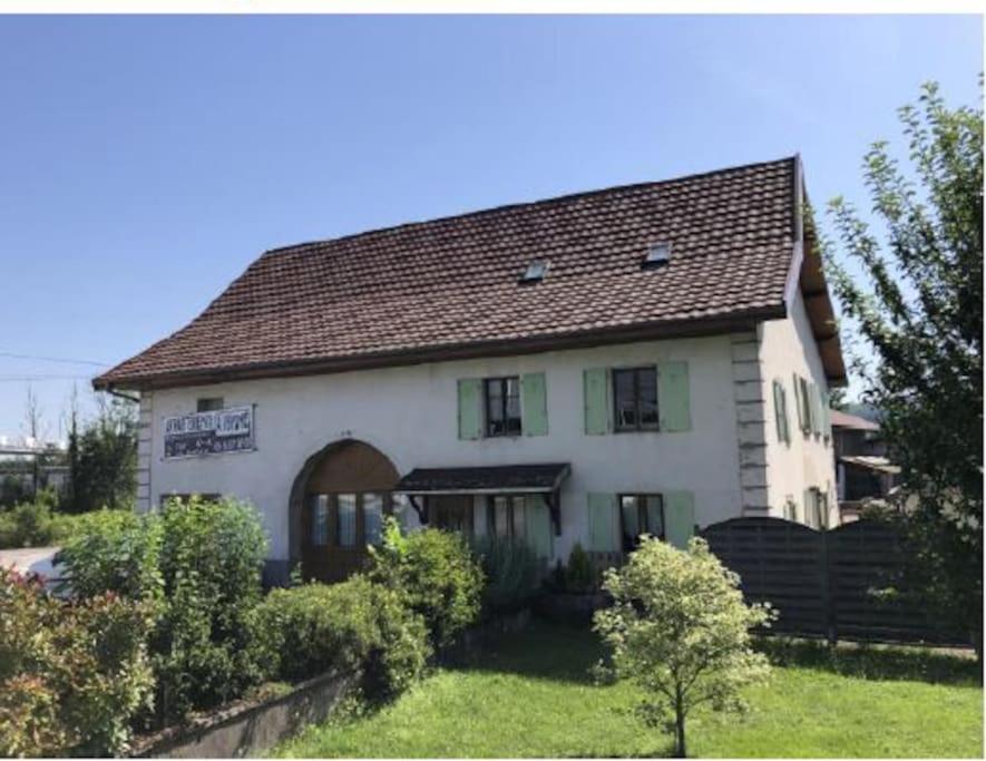 a large white house with a brown roof at Grand appartement de 3 chambres moderne et spacieux, entièrement meublé in Belfort