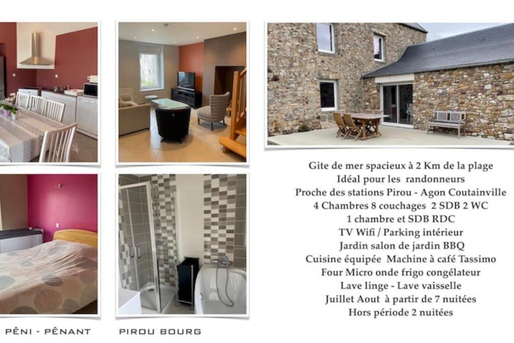 a collage of four pictures of a house at Maison spacieuse Pêni-Pênant in Pirou