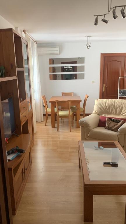 a living room with a couch and a table at Nice Home+Wifi+AC+Netflix in Valladolid