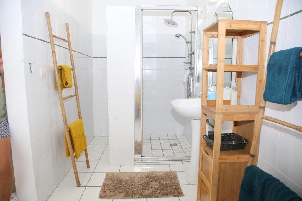 Koupelna v ubytování L Orchidée Bleue, bas de villa, vue mer, piscine privée