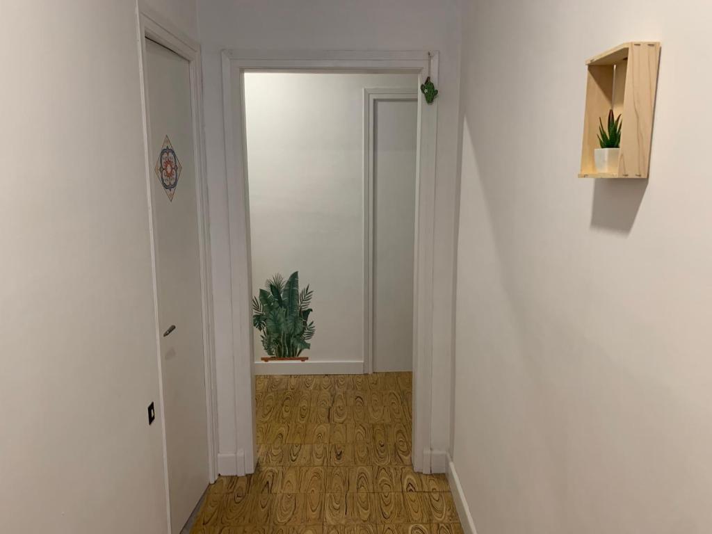 a hallway with a potted plant on the floor at El Segon Pis in Berga