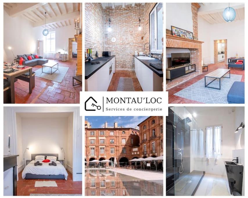 a collage of pictures of a kitchen and a living room at Le Montalbanais in Montauban