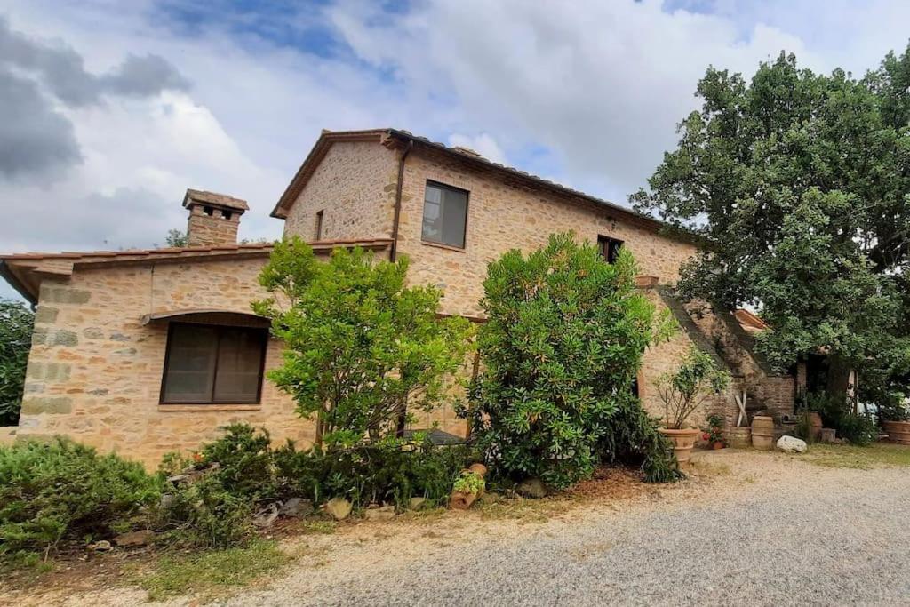 ein altes Steinhaus mit Bäumen davor in der Unterkunft Agriturismo Salaiolo 176 in Scansano