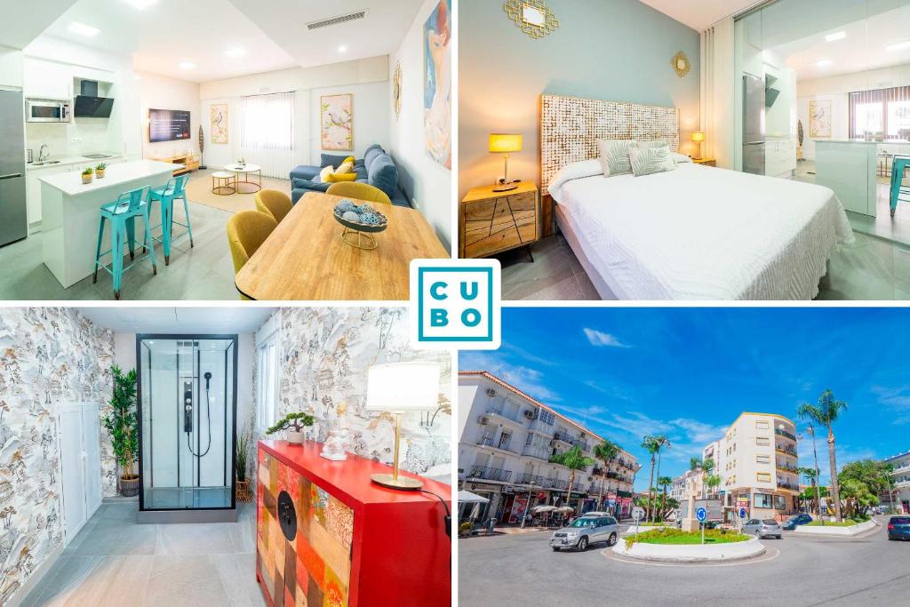 a collage of three pictures of a hotel room at Cubo's Boutique Urban Deluxe in Alhaurín el Grande