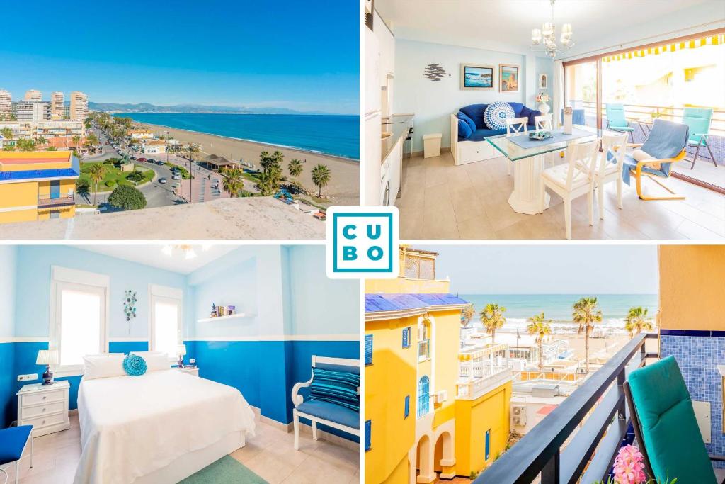 un collage di foto di un hotel con vista sull'oceano di Cubo's Apartamento Perla del Sol Rosa a Torremolinos
