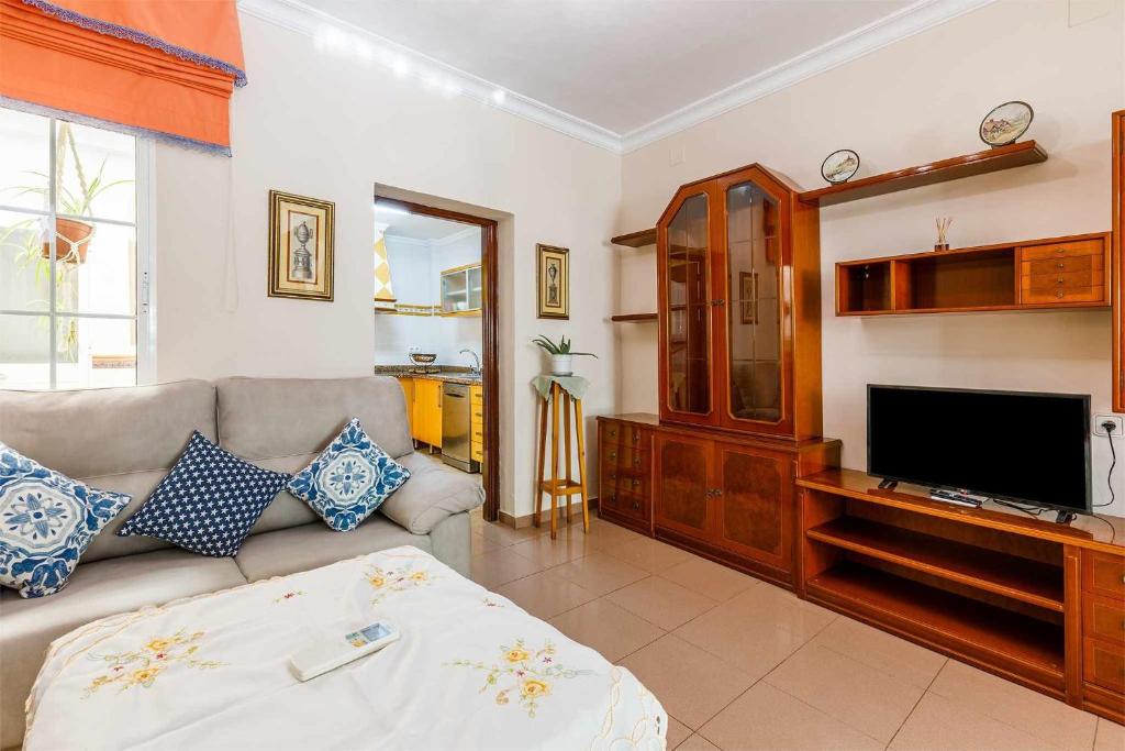 salon z kanapą i telewizorem z płaskim ekranem w obiekcie A&N Casa del Sol w mieście Torre del Mar